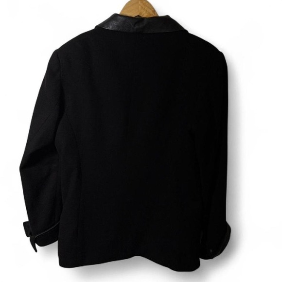Y2K Vintage Wool Blend Jacket Women's 11/12 Black Faux Leather Trim Ukraine - Picture 3 of 5